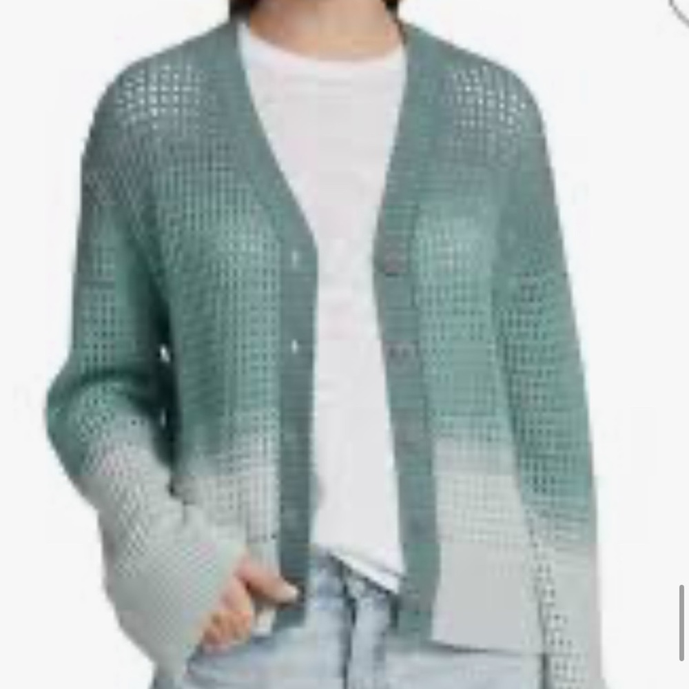 ATM Anthony Thomas Melillo Light Blue/Green and White Open-Knit Cardigan
